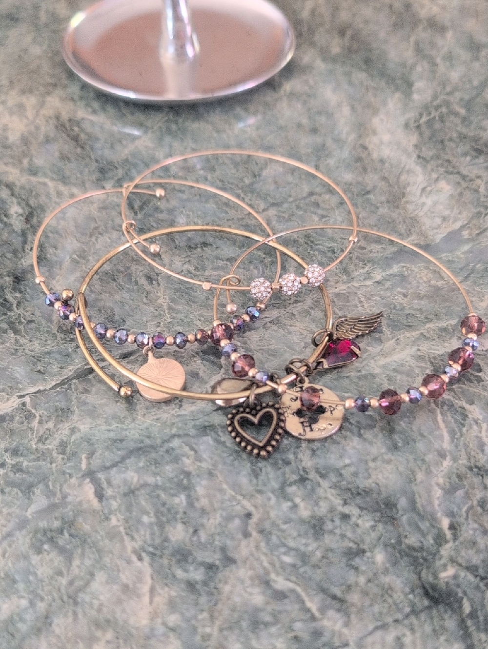 Gold-Tone Beaded Charm Bangle Bracelet Set